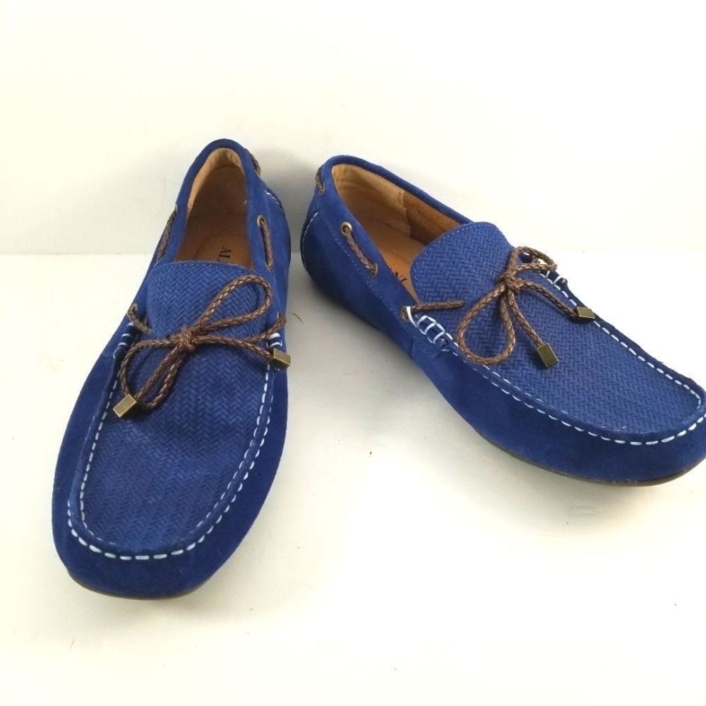Alfani Mens Blue Suede Woven Vamp Driving Loafers Moc Toe Shoes